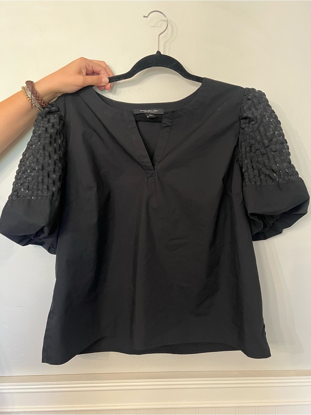 Black Puff Sleeve Women's Top